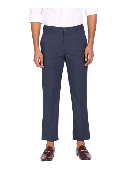 Buy Excalibur Navy Cotton Regular Fit Self Pattern Flat Front Trousers for  Mens Online @ Tata CLiQ
