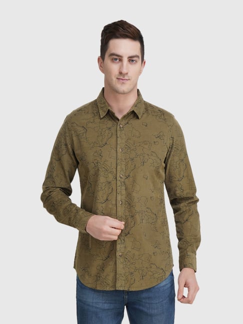 United Colors of Benetton Brown Cotton Slim Fit Printed Shirt