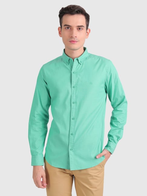 United Colors of Benetton Green Cotton Slim Fit Shirt