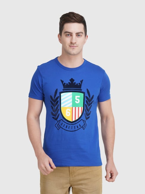 United Colors of Benetton Blue Cotton Regular Fit Printed T-Shirt