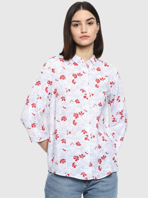 Van Heusen White Floral Printed Shirt Price in India