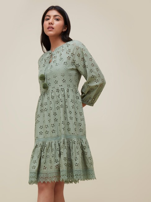 LOV by Westside Sage Schiffli-Patterned Tiered Dress Price in India