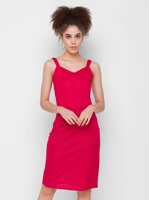 Globus Red Self Pattern Shift Dress Price in India