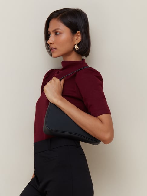 Wardrobe by Westside Burgundy Puff-Sleeved Top Price in India