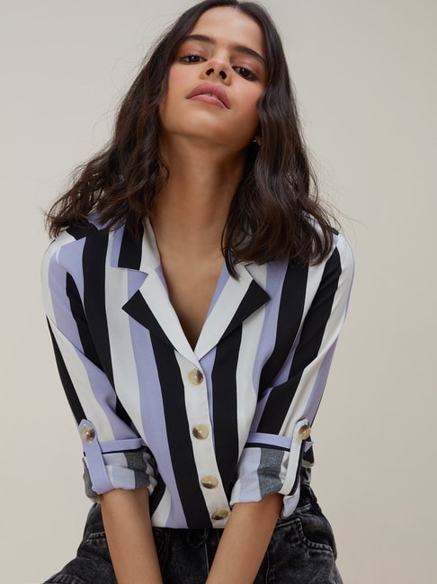 Nuon by Westside Multicolour Riddle Striped Cropped Shirt Price in India