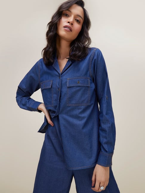 LOV by Westside Dark Blue Denim Shirt Price in India