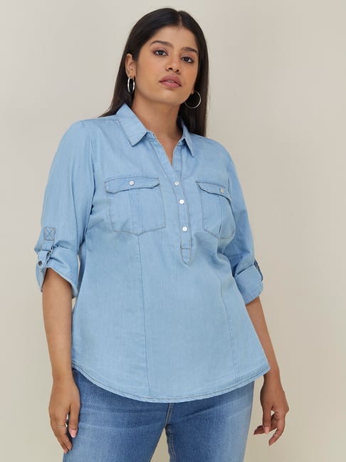 Gia Curves by Westside Blue Chambray Nora Shirt Price in India