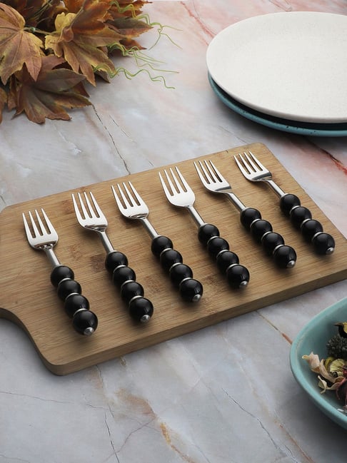 VarEesha Black Steel Forks - Set of 6