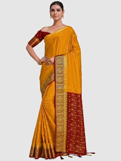 Mimosa Yellow Woven Saree With Unstitched Blouse Price in India