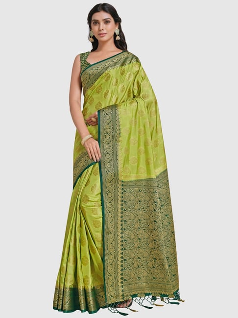 Mimosa Green Silk Woven Saree With Unstitched Blouse Price in India