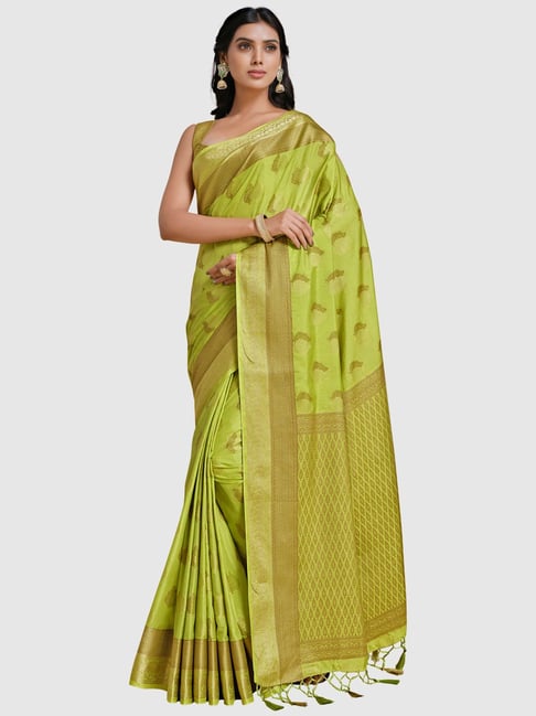 Mimosa Green Silk Woven Saree With Unstitched Blouse Price in India