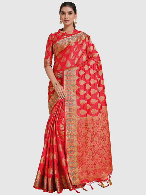 Mimosa Red Silk Woven Saree With Unstitched Blouse Price in India