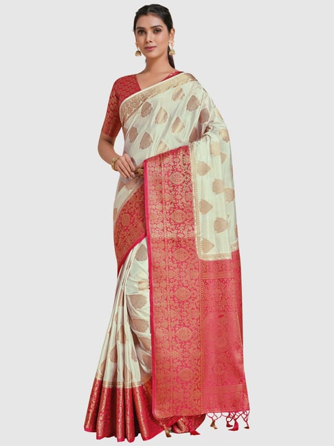 Mimosa Beige Silk Woven Saree With Unstitched Blouse Price in India