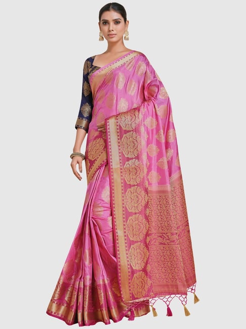 Mimosa Pink Silk Woven Saree With Unstitched Blouse Price in India