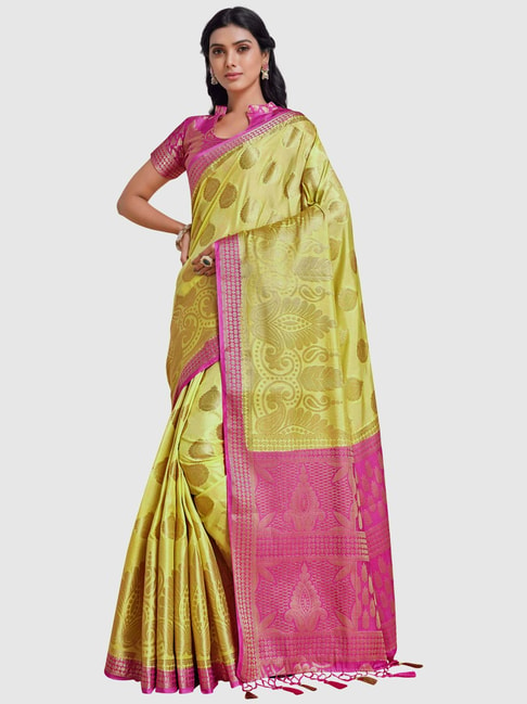 Mimosa Lime Green Silk Woven Saree With Unstitched Blouse Price in India
