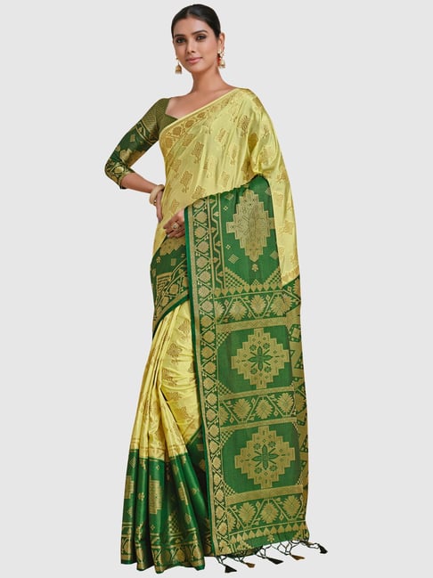 Mimosa Yellow Silk Woven Saree With Unstitched Blouse Price in India