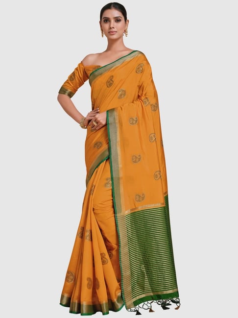 Mimosa Orange Silk Woven Saree With Unstitched Blouse Price in India