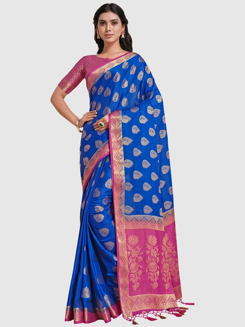 Mimosa Blue Woven Saree With Unstitched Blouse Price in India