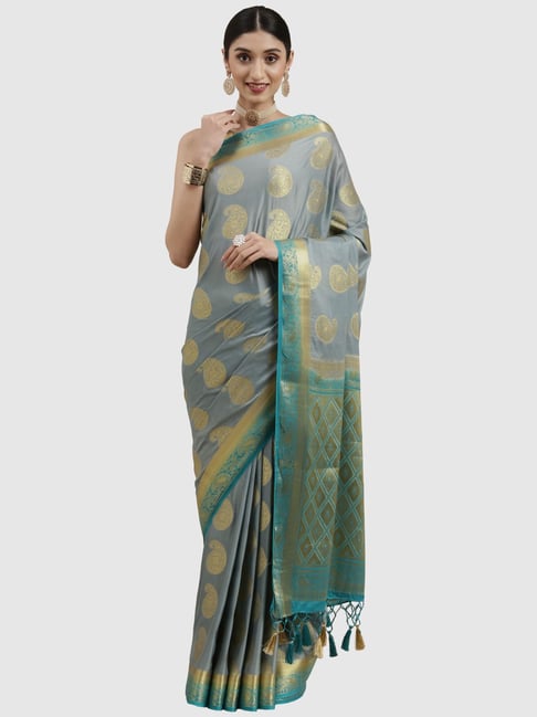 Mimosa Grey Woven Saree With Unstitched Blouse Price in India