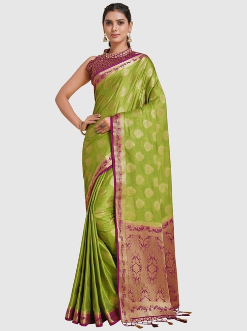Mimosa Olive Green Woven Saree With Unstitched Blouse Price in India