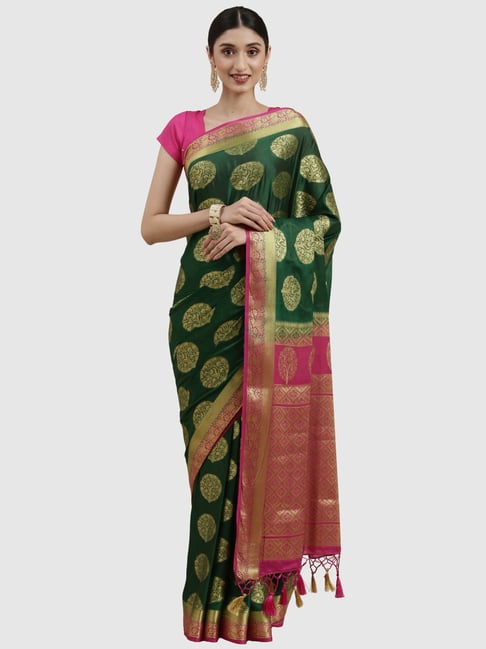 Mimosa Green Woven Saree With Unstitched Blouse Price in India