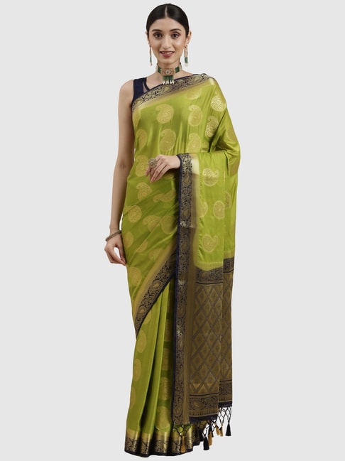 Mimosa Olive Green Woven Saree With Unstitched Blouse Price in India