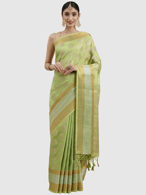 Mimosa Green Silk Woven Saree With Unstitched Blouse Price in India