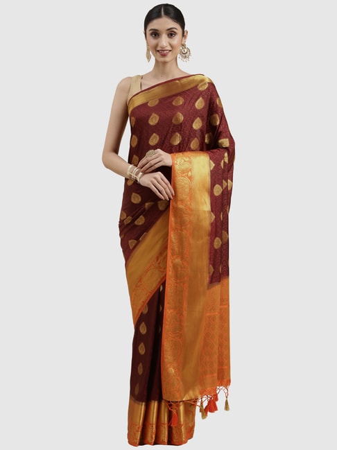 Mimosa Brown Silk Woven Saree With Unstitched Blouse Price in India