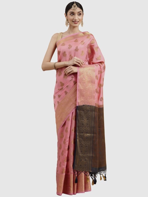 Mimosa Pink Silk Woven Saree With Unstitched Blouse Price in India