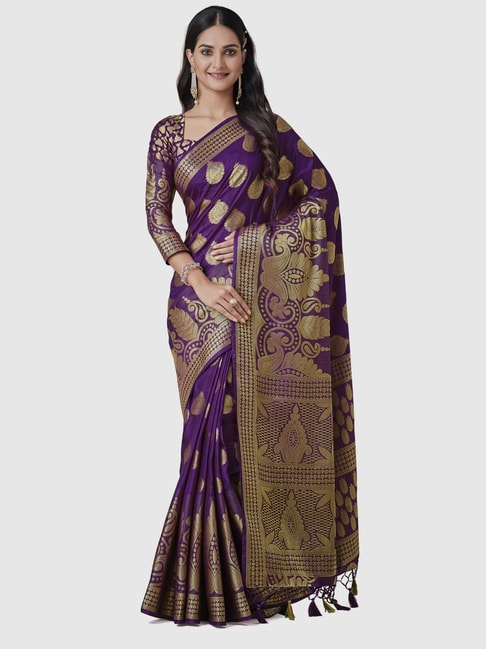 Mimosa Purple Silk Woven Saree With Unstitched Blouse Price in India