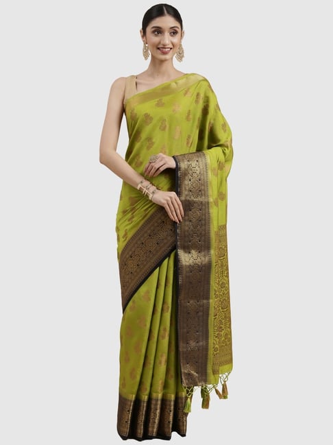 Mimosa Green Silk Woven Saree With Unstitched Blouse Price in India