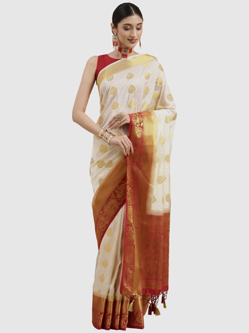 Mimosa White Silk Woven Saree With Unstitched Blouse Price in India