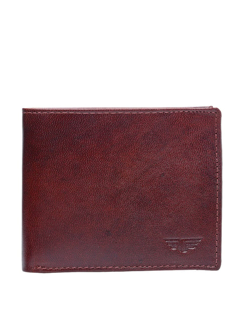 Red Tape Brown Leather Rfid Bi-Fold Wallet for Men