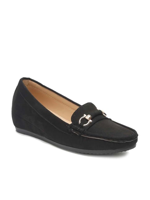 Flat N Heels Women's Black Wedge Loafers