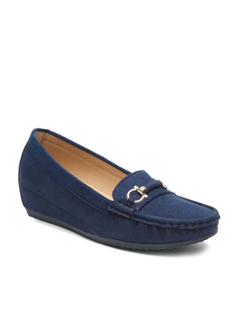 Flat N Heels Women's Blue Wedge Loafers