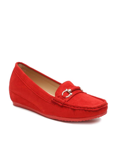 Flat N Heels Women's Scarlet Red Wedge Loafers