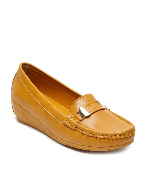 Flat N Heels Women's Mustard Wedge Loafers