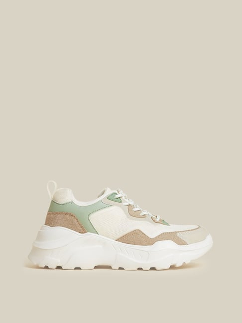 Buy LUNA BLU by Westside Light Beige Colour-Block Sneakers Online at ...