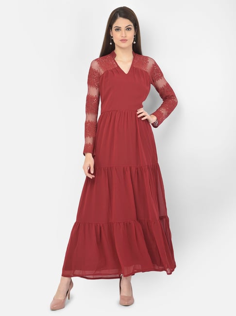 Eavan Maroon Lace Dress Price in India