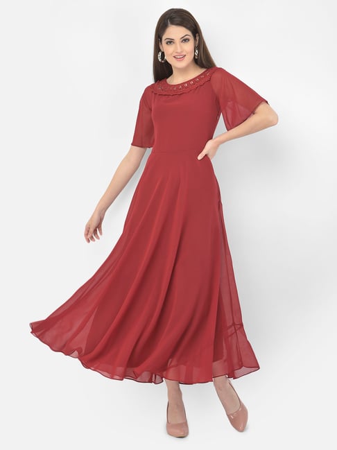 Buy Eavan Maroon Maxi Dress for Women Online @ Tata CLiQ