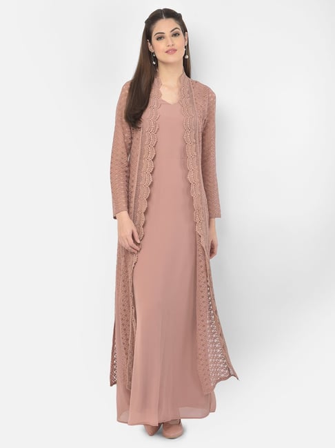 Eavan Rose Gold Lace Dress with Jacket Price in India