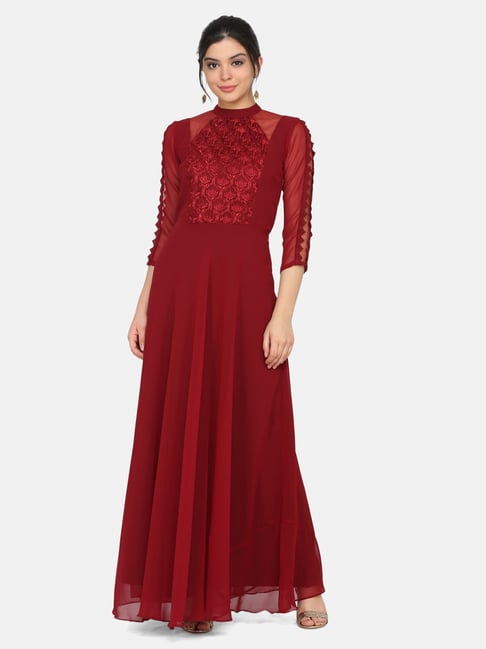 Eavan Maroon Embroidered Dress Price in India