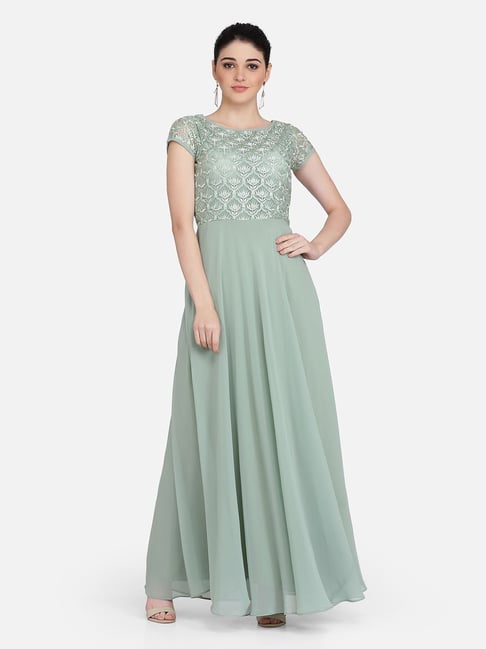 Elegant Pista Green Long Dress - ELZ