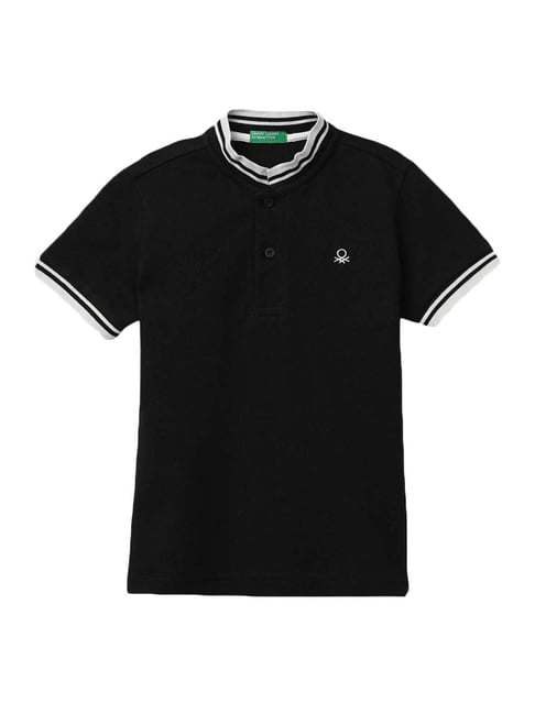 United Colors of Benetton Kids Black Cotton Polo T-Shirt