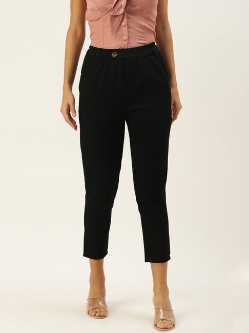 Black flat-front water-resistant limited-edition Women Trousers | Sumissura