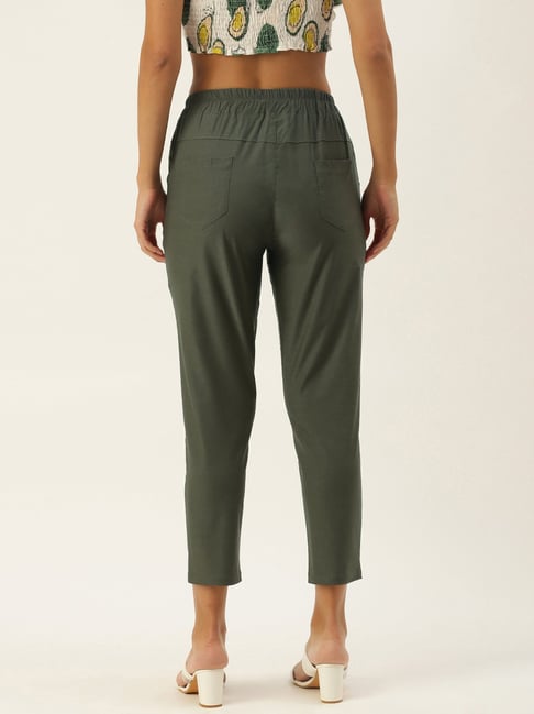 Buy MADAME Olive Green Cotton Mid Rise Track Pants for Women Online @ Tata  CLiQ