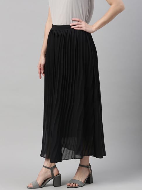 Naliha Women Pleated Skirts High Waisted Chiffon Summer Beach Boho Maxi  Skirt Black M at Amazon Women's Clothing store