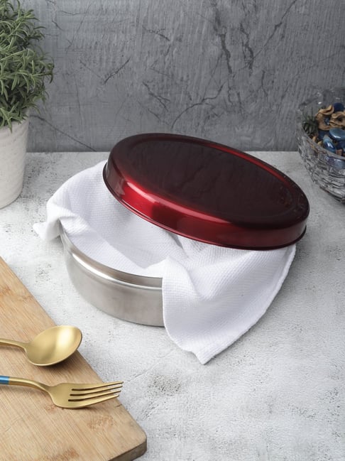 VarEesha Red Stainless Steel Chapati Box with Lid - Set of 1