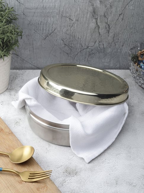 VarEesha Gold Stainless Steel Chapati Box with Lid - Set of 1