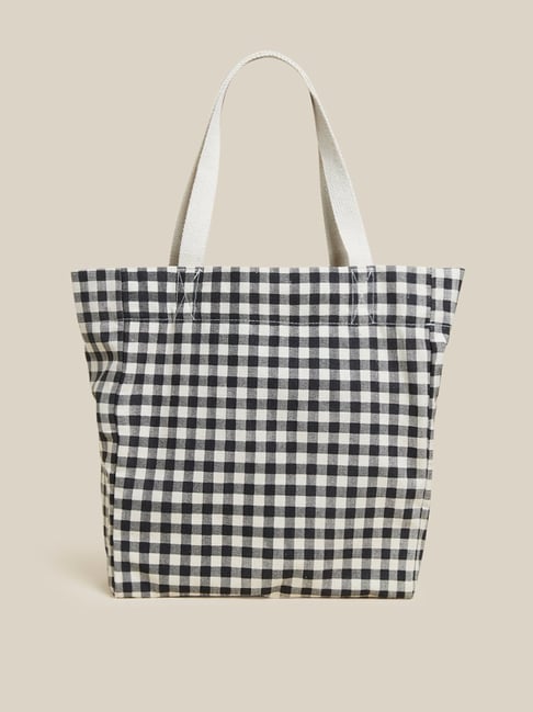 Buy Westside Black and White Checkered Canvas Tote Bag Online at best ...